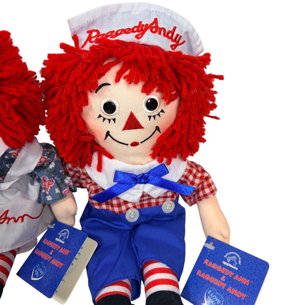 VTG 90s Applause Raggedy Ann Andy Plush Dolls Set Tags Attached Red Yarn Hair - Picture 4 of 14
